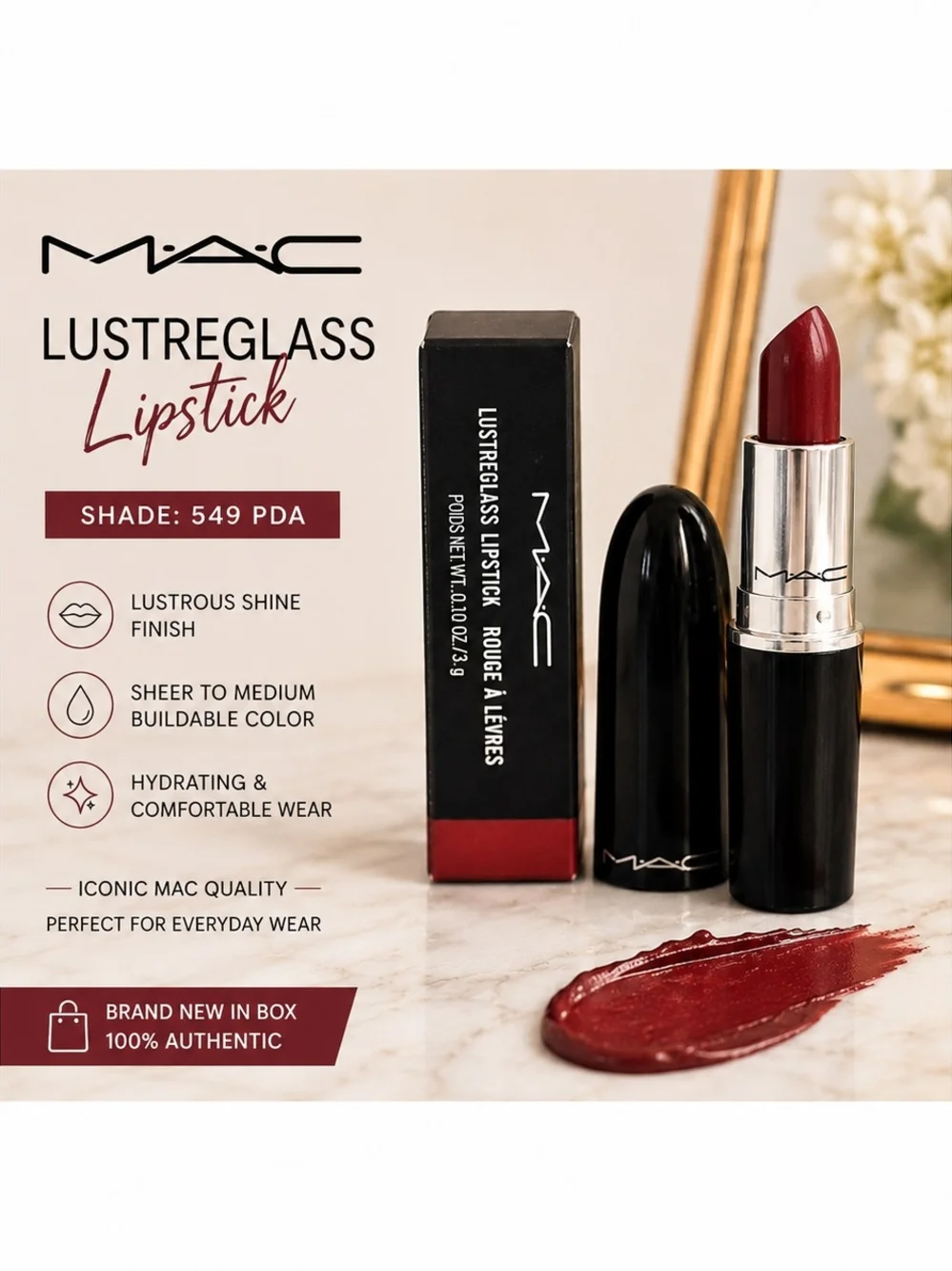 MAC Cosmetics Lustreglass Lipstick — Shade 549 PDA Deep Berry